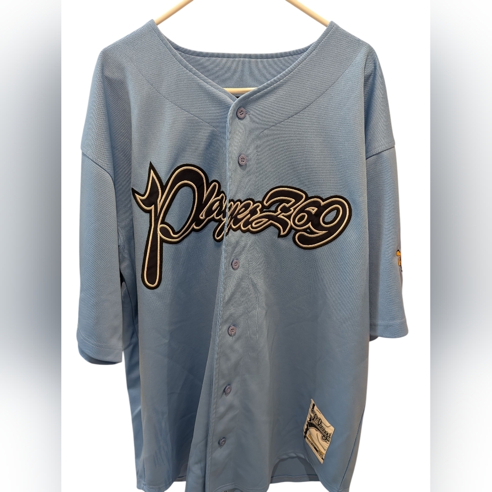 Vintage Playerz 69 Resurrection 99 Jersey XL Hip Hop Streetwear Powder Blue Y2K